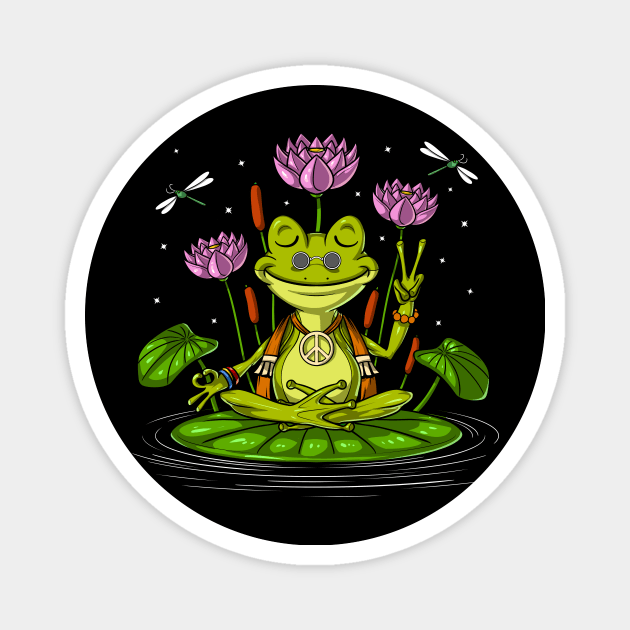 Hippie Frog Yoga Magnet by underheaven